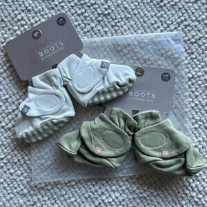 NWT Goumi Kids Baby Boots Set Artichoke Gingham SZ 0-3 mo Bamboo White Green